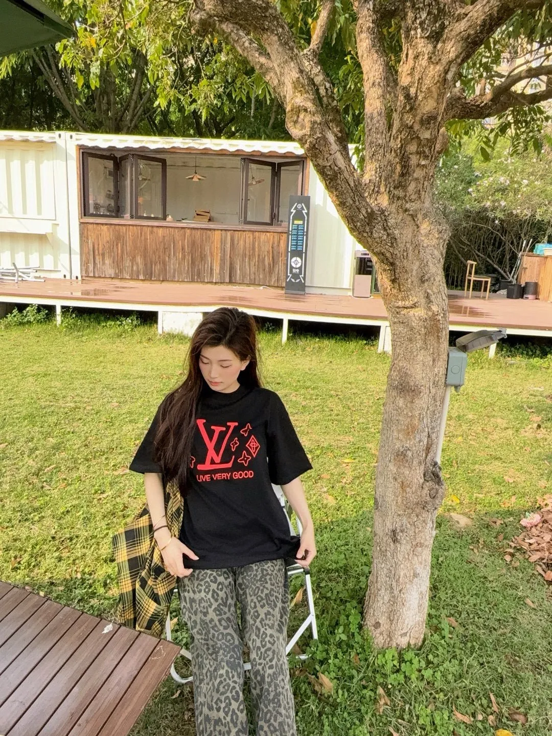 Louis Vuitton/Louis Vuitton 25ss presbyopic letter logo foam printed short sleeves